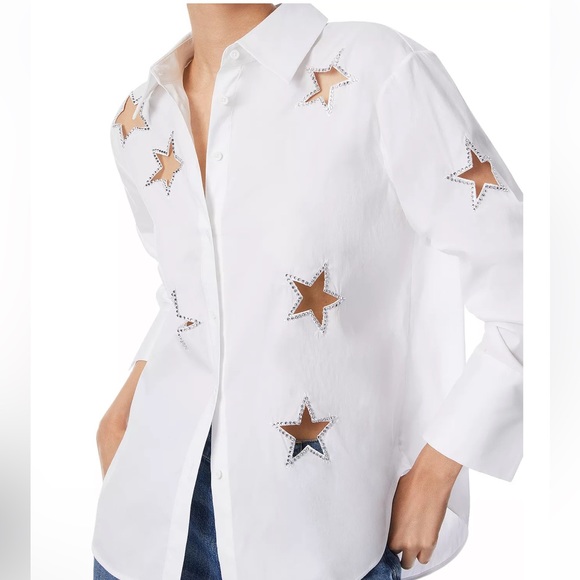 Alice + Olivia Tops - NWT Alice + Olivia Finely Embellished Rhinestone Star Cutout Button Up Shirt XS